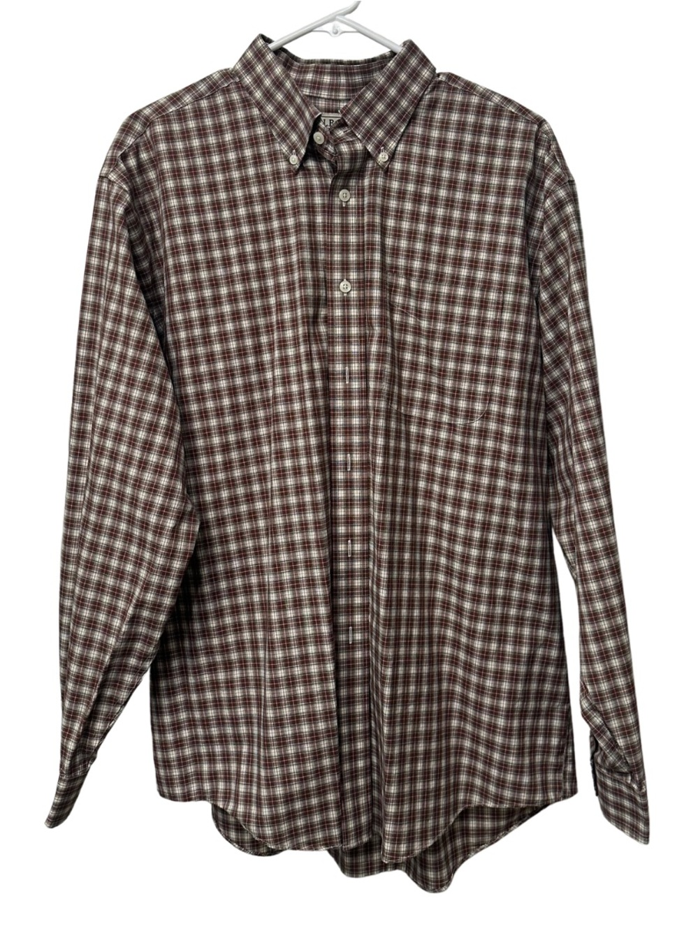 LL Bean Men's Classic Button-Down Plaid Shirt - Rust/White